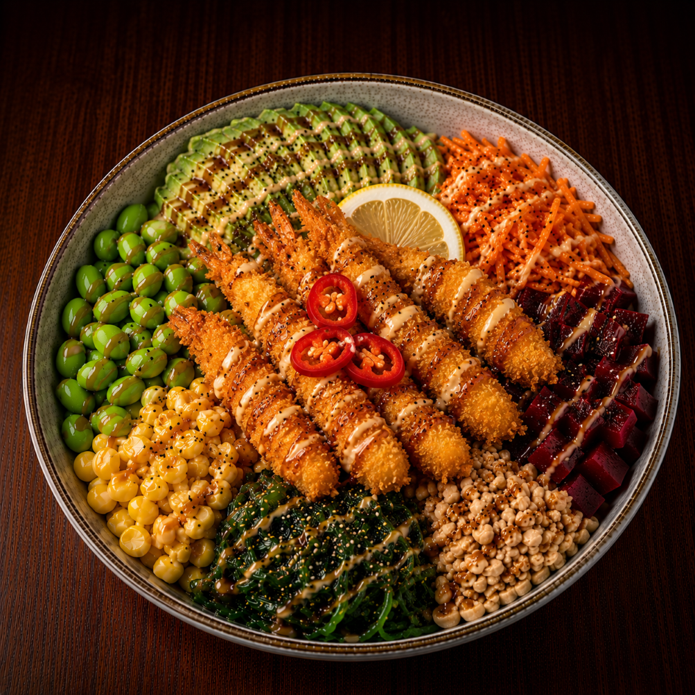 Poke Bowl mit Ebi-Tempura