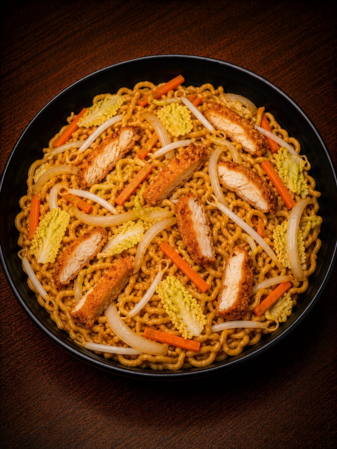 Gebratene Nudeln mit Crispy-Hähnchen